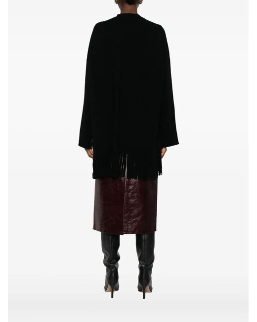 Allude Black Fringed-Trim Cardigan