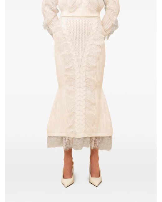 Contessa Mills Natural Wildes Lace-Trimmed Cable-Knit Skirt