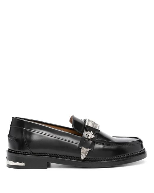 Toga Virilis Black Buckle-Detail Leather Loafers for men
