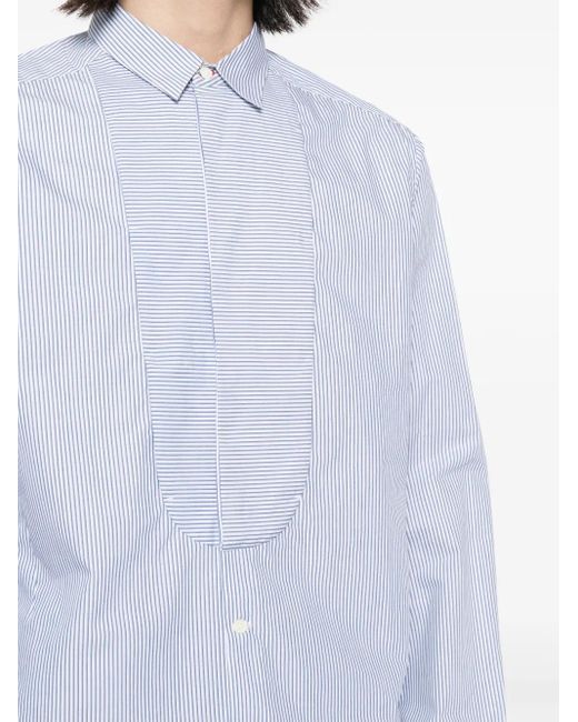 Private Stock Blue Oxford Cotton Poplin Striped Bib-Collar Shirt for men