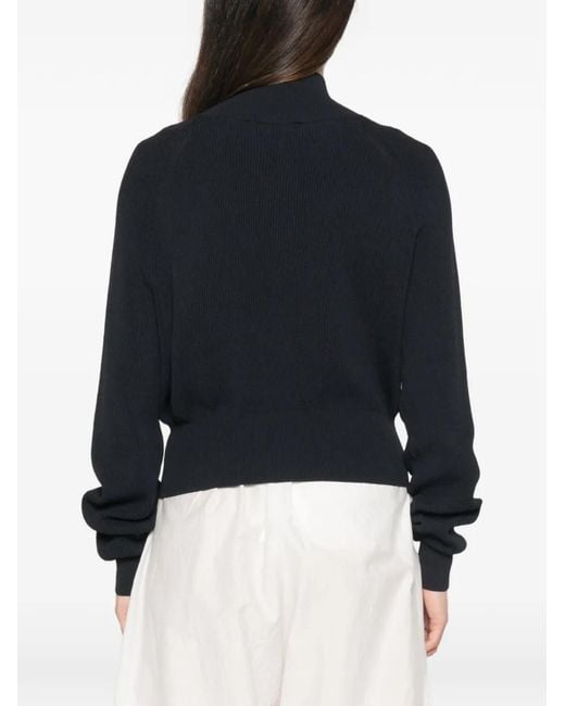 Liviana Conti Black Ribbed-Knit Flap-Pocket Cardigan