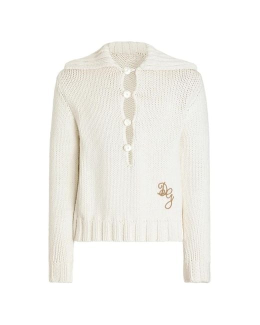 Dolce & Gabbana White Smooth-Knit Pullover With Logo for men