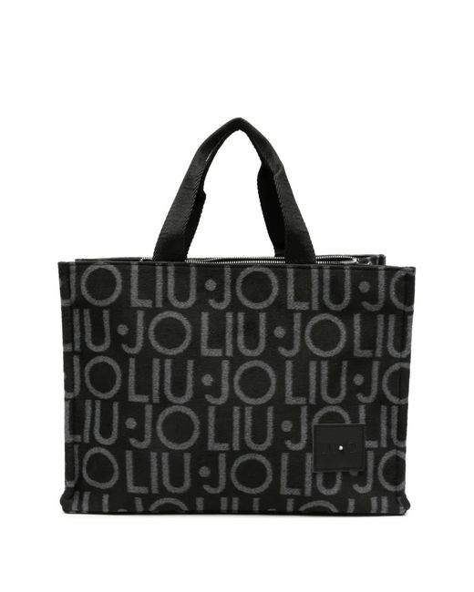 Liu Jo Black Logo-Jacquard Top-Handle Tote Bag