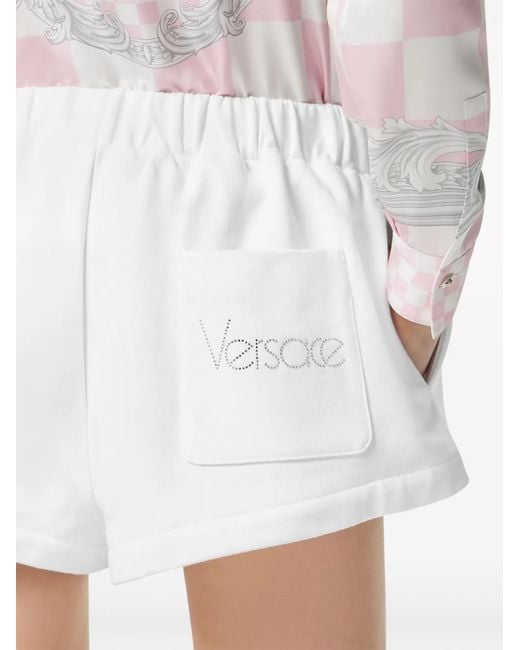 Versace White Logo-Embroidered Cotton Shorts