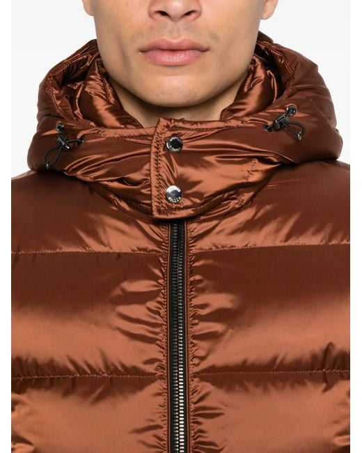 Moorer Brown Hooded Quilted Jacket for men