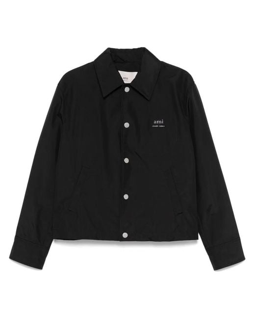 AMI Black Logo-Lettering Shirt Jacket