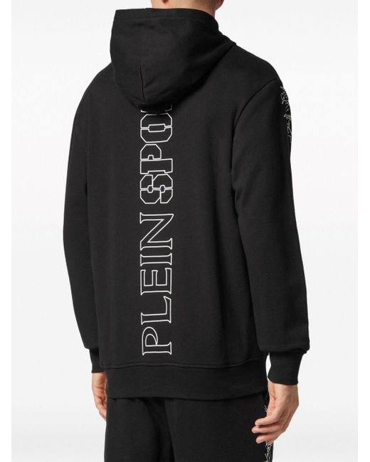 Philipp Plein Black Tiger Logo-print Cotton Hoodie for men