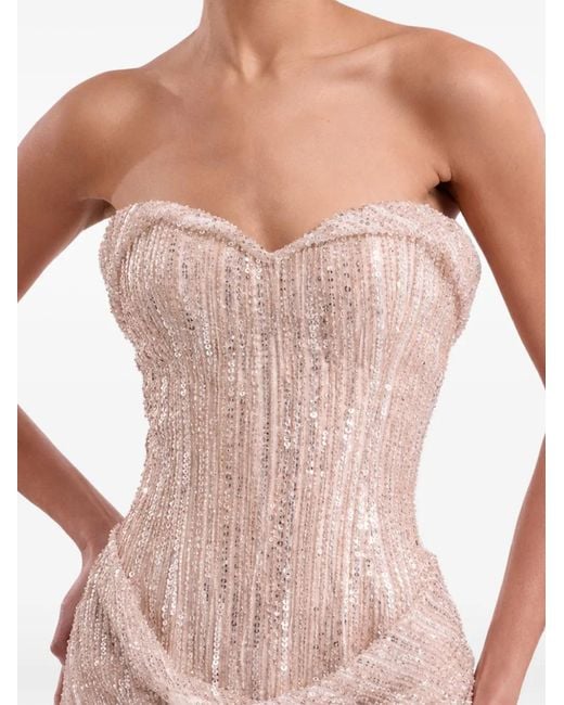 Gemy Maalouf Pink Bead-Embellished Sweetheart-Neckline Gown