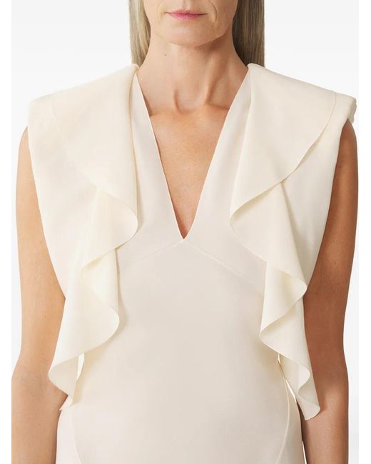 Lanvin White Ruffled V-Neck Maxi Dress