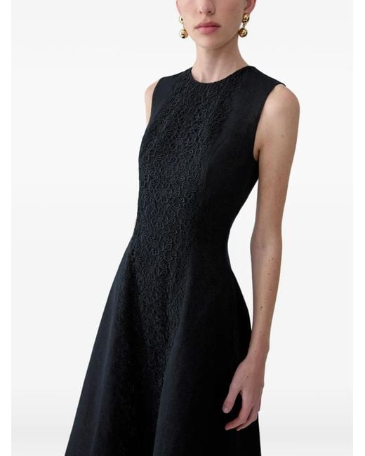 Carolina Herrera Black Lace-Embellished Denim Midi Dress