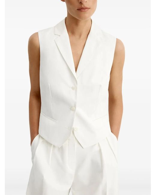 12 STOREEZ White V-Neck Cotton-Lyocell Vest