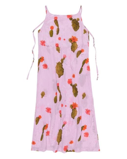 bimba y lola pink dress Bimba Y Lola Cactus-Print Motif Dress in Pink