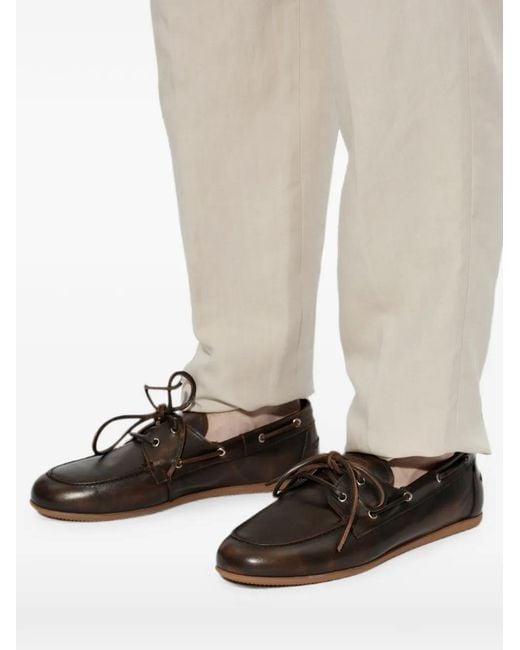 POSA White Milano Leather Boat Shoes for men