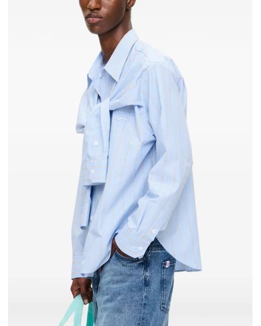 Charles Jeffrey Blue Stripe-Print Knotted-Detail Shirt