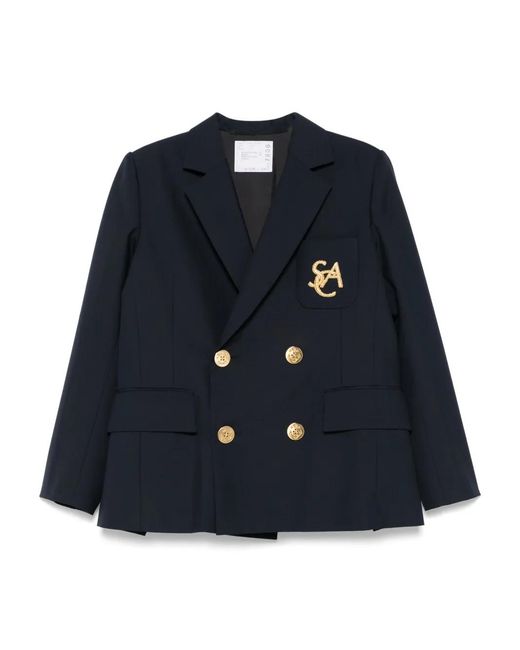 Sacai Blue Logo-Embroidered Blazer
