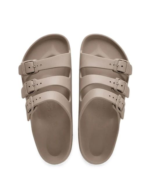Birkenstock White Florida Buckle-Strap Platform Slides