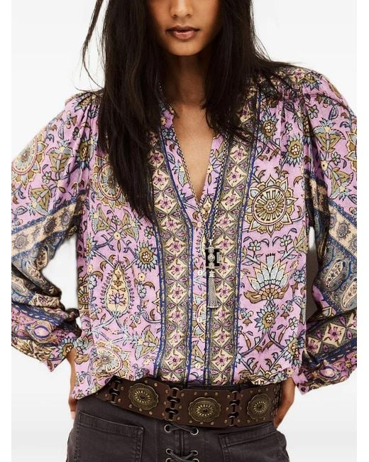 Ba&sh Purple Simi Puff-Sleeve Blouse