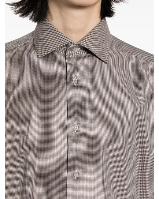 Corneliani Gray Houndstooth-Pattern Long-Sleeve Shirt for men