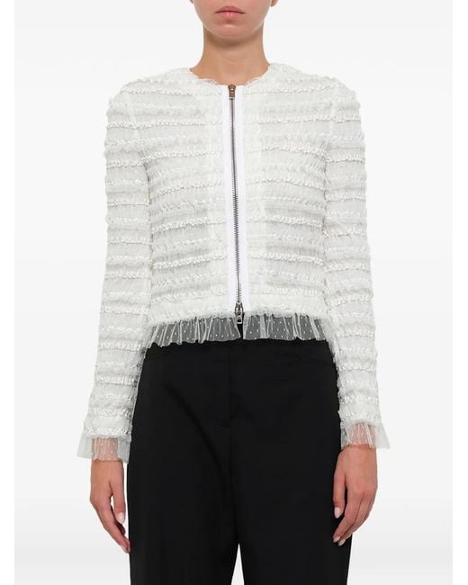 Givenchy White Ruffled Sheer-Panel Jacket