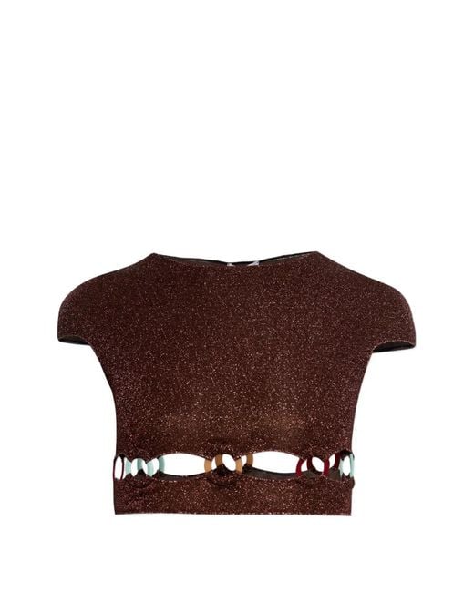 Oseree Brown Ring Cut-Out Top