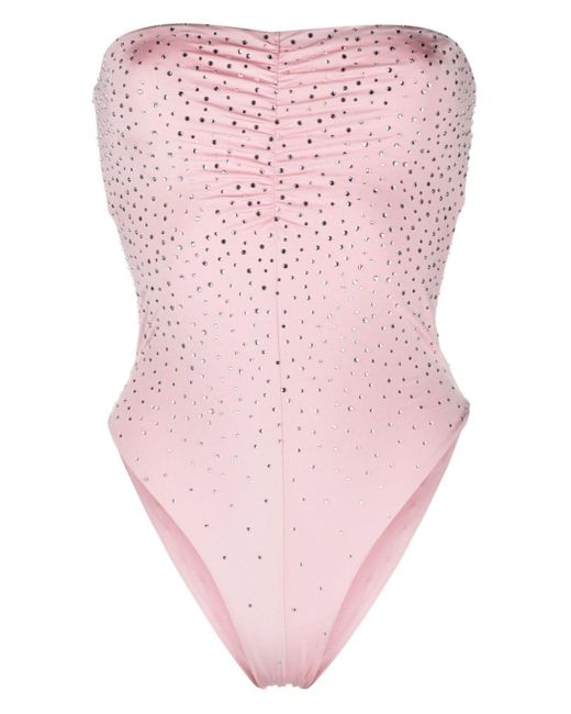 Forte Forte Pink Rhinestone-embellished Strapless Swimsuit