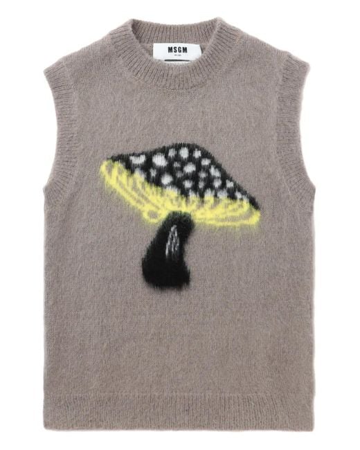MSGM Top Met Paddestoelprint in het Gray