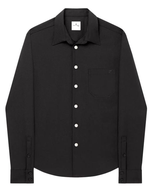 Courreges Black Oversized Shirt With Pocket And Logo Plaque for men