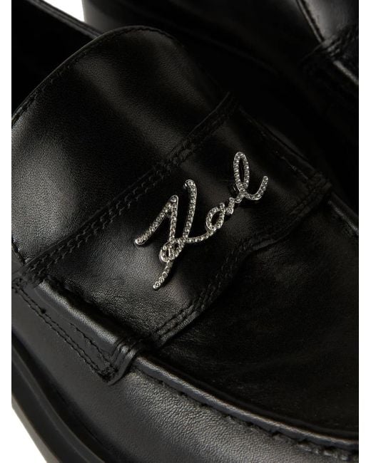 Karl Lagerfeld Black Macie Signia Rhinestone-Embellished Loafers