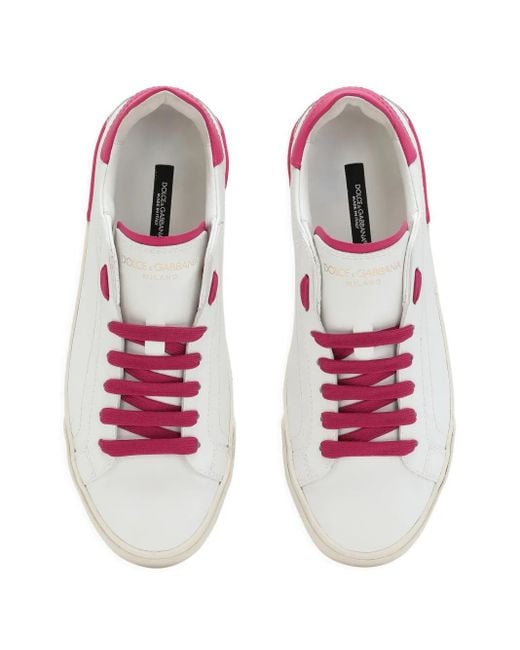 Dolce & Gabbana White Portofino Branded-heel Leather Low-top Trainers