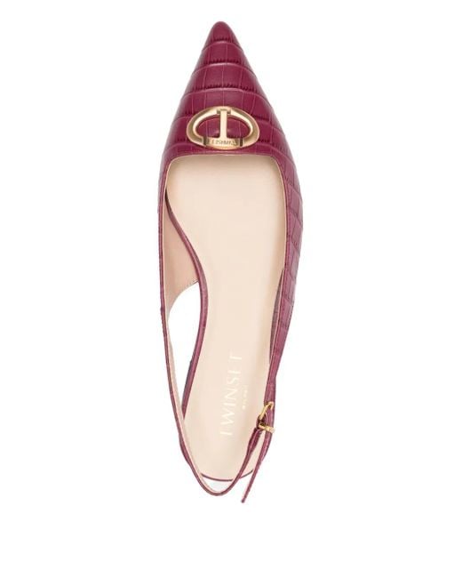 Twinset Pink Crocodile-Effect Slingback Pumps
