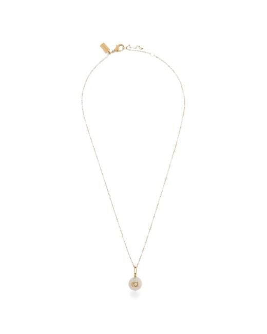 COACH White Logo-Plaque Pearl-Pendant Necklace