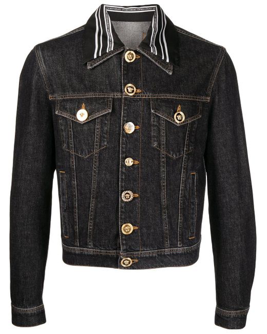 Versace Medusabutton Short Denim Jacket in Black for Men Lyst Canada