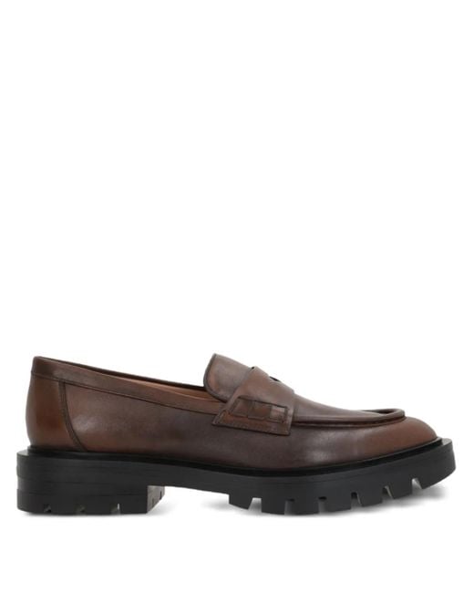 Santoni Brown Leather Penny Loafers