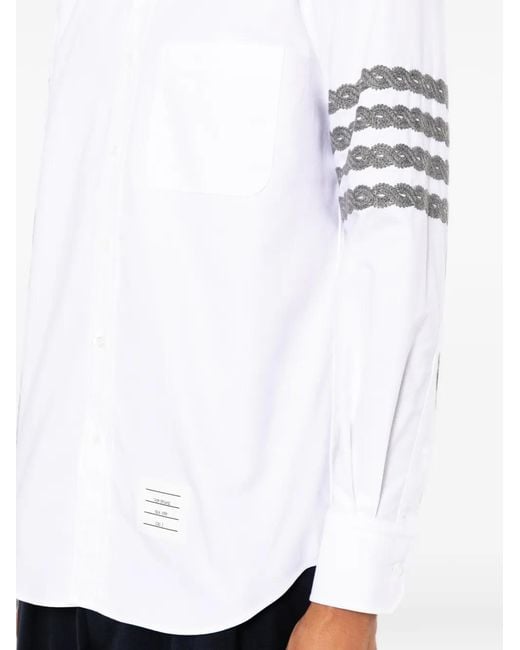 Thom Browne White 4-Bar Embroidered Shirt for men