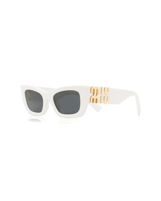 Miu Miu White Logo-Plaque Rectangular Sunglasses