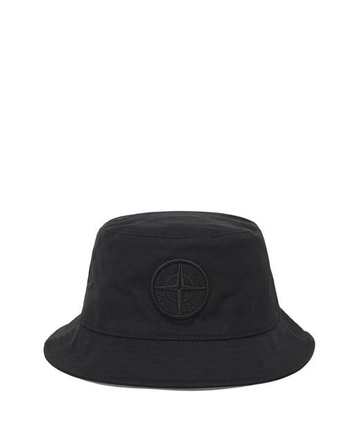 Stone Island Black Embroidered-Logo Bucket Hat for men
