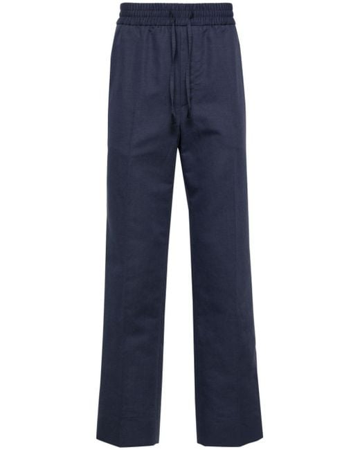 Brioni Blue Mid-rise Tapered Trousers for men