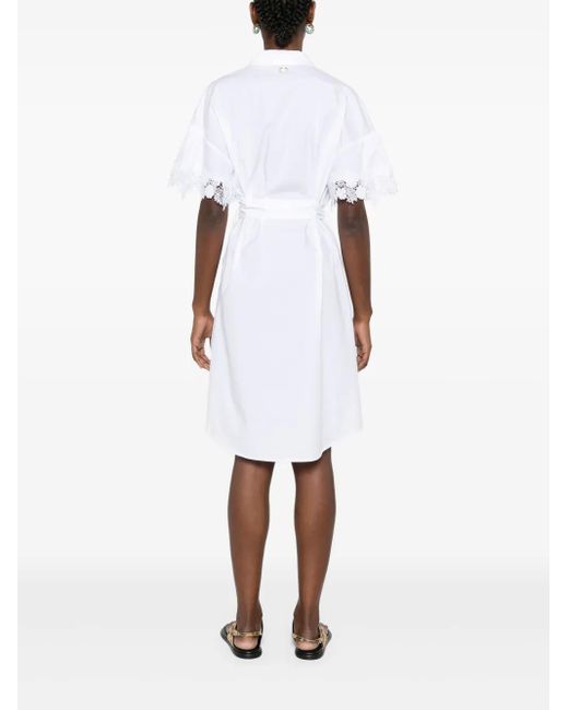 Vestido camisero con ribete de encaje Twinset de color White