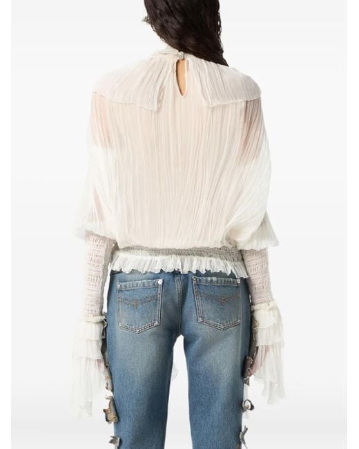 Blumarine White Pleated Ruffle Top