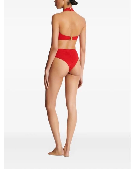 Balmain Red Tie-Detail Bikini