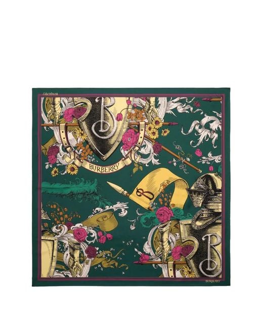 Burberry Green Etched-Knight Silk Scarf