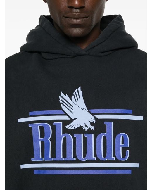 Rhude Black Logo-Print Pouch-Pocket Hoodie for men