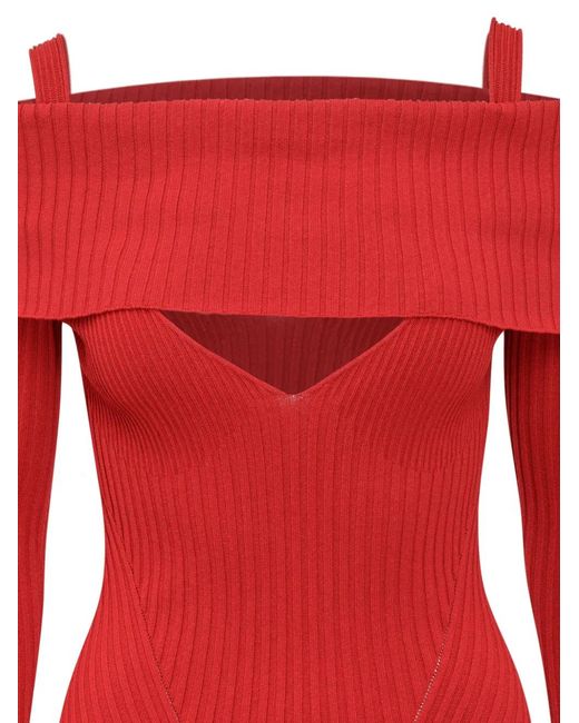 ANDREADAMO Red Ribbed Midi Dress