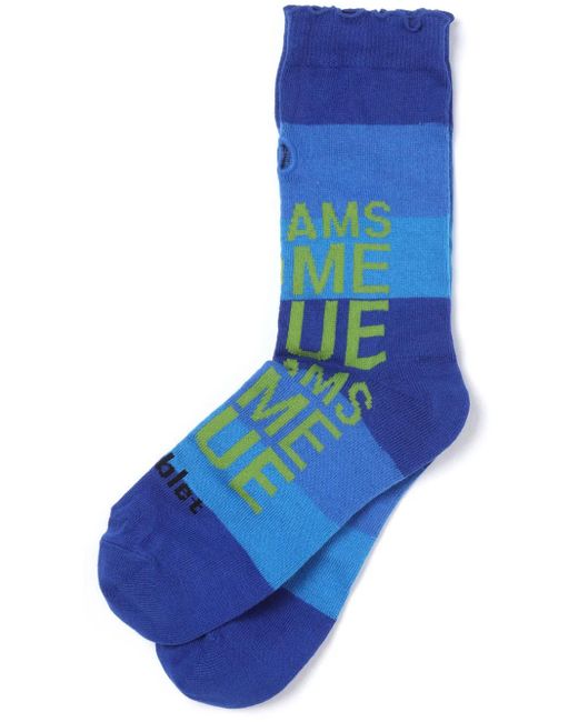 Doublet Blue Slogan-Print Striped Socks for men