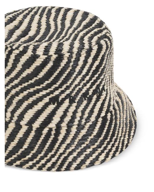 Marni White Affia-Effect Bucket Hat With Wavy Pattern