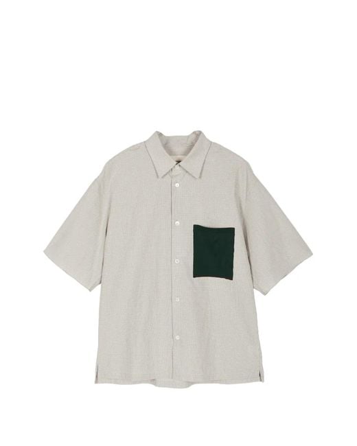 CROQUIS Gray Gingham-Pattern Contrast-Pocket Shirt for men