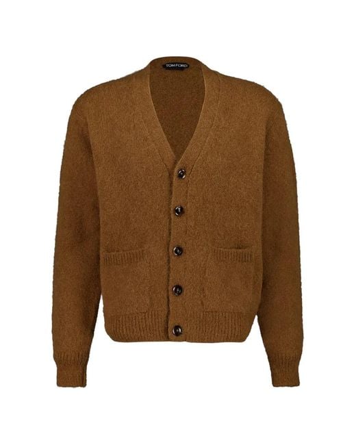 Tom Ford Brown Buttoned V-Neck Cardigan for men