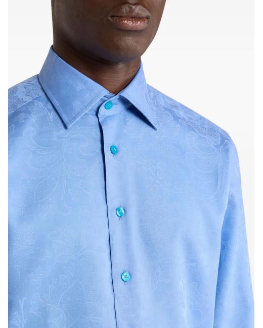 Etro Blue Jacquard Floral Shirt for men
