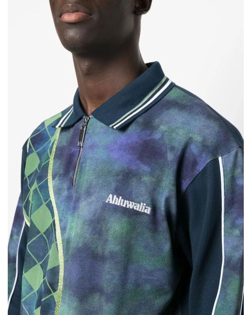 Ahluwalia Blue Abstract-Print Polo Shirt for men