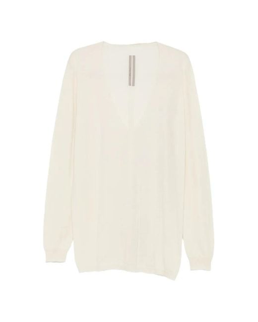 Rick Owens White Plunging V-Neck Sweater for men